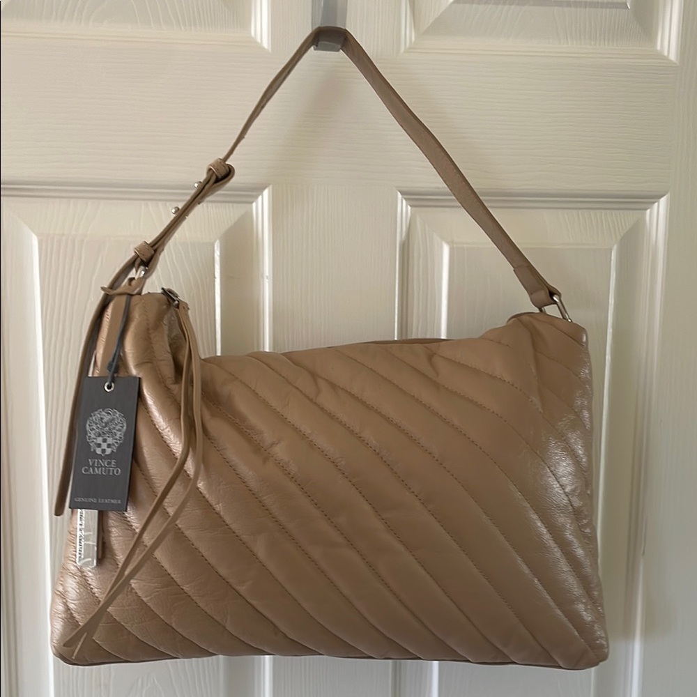 Vince Camuto Tan Quilted Leather Shoulder Bag